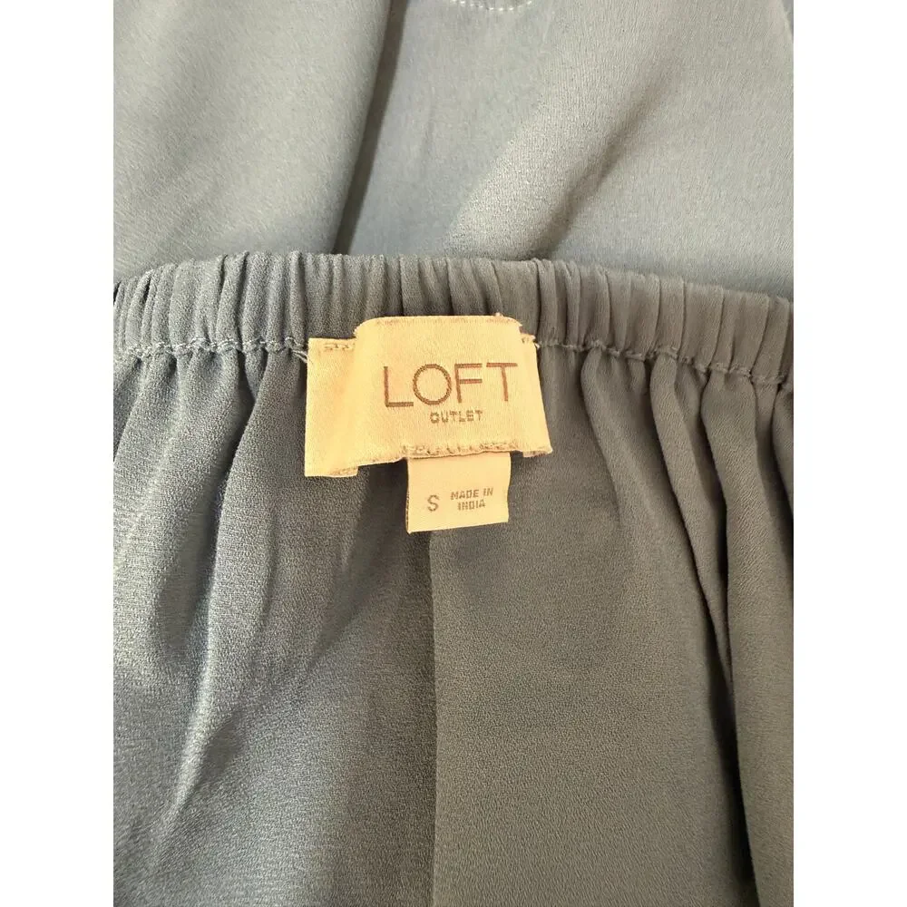 LOFT Outlet Womens Small Blue Gray Smocked Square Neck Puff Sleeve Blouse